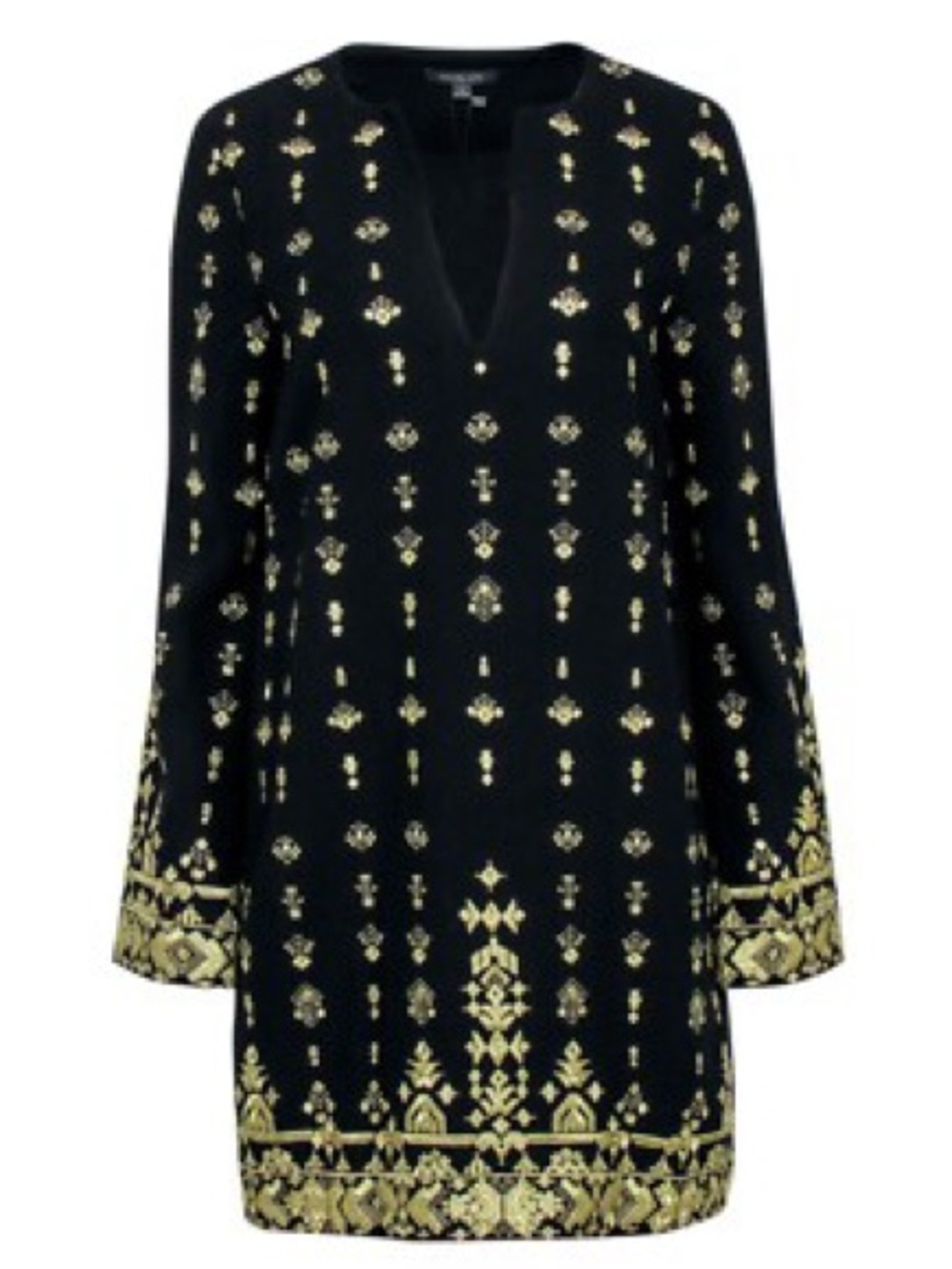 Rachel Zoe Kayt shift Black and Gold Embroidered V-Neck Dress Tunic